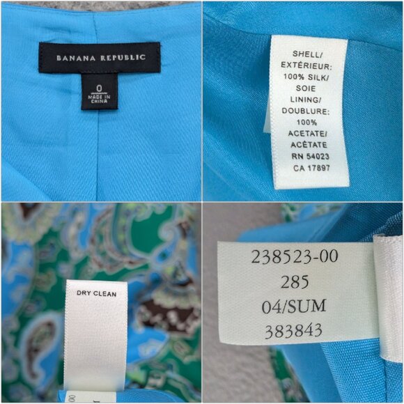 Vtg Banana Republic Silk Midi Skirt Blue Green Paisley A Line Lined Size 0 - Picture 4 of 8